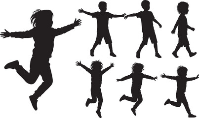 Children playing silhouette vector illustration