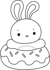 Lineart of Illustration of cute bunny icon.
Outline of Funny rabbit in daily activities elements.