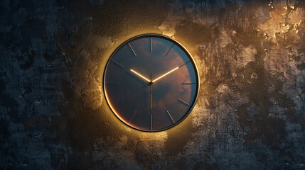 sleek, ultra-modern wall clock with an elegant metallic frame, smoothly polished glass, and precision-crafted hands
