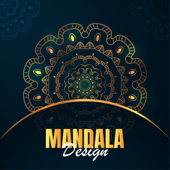 Golden Ornamental Mandala Design on Dark Background, Decorative Vector Art for any card, birthday, other holiday, yoga, india, folk, arabic