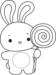Lineart of Illustration of cute bunny icon.
Outline of Funny rabbit in daily activities elements.