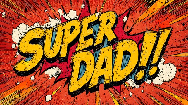 &ldquo;Super Dad&rdquo; Comic Style Father&rsquo;s Day Text, Explosive Halftone Background, Bright Red and Yellow Hero Typography Design

