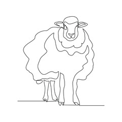 Continuous line drawing of goat, sheep, lamb wildlife animal. Muslim holiday sacrifice an animal to god eid al adha. Vector illustration sketch editable stroke