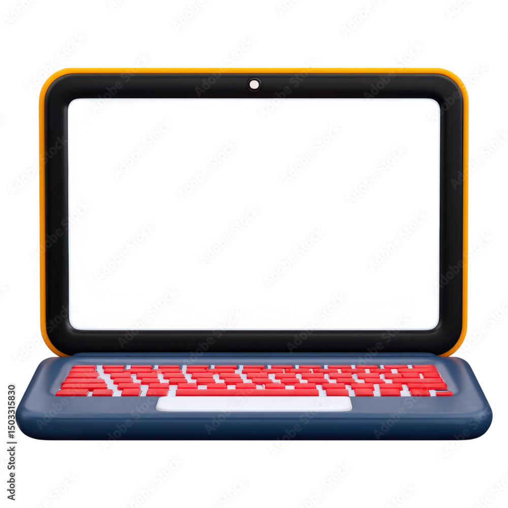 Poster colorful laptop design with empty screen ideal for creative projects, isolated on transparent backgr