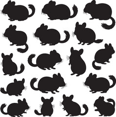 Fototapeta premium Adorable chinchilla silhouettes collection cute rodents