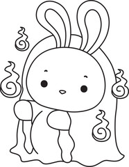 Lineart of Illustration of cute bunny icon.
Outline of Funny rabbit in daily activities elements.