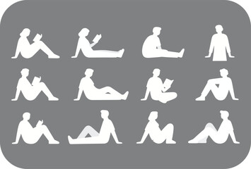 Twelve silhouettes of people sitting and reading