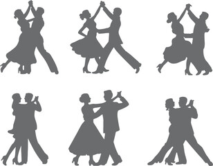 Obraz premium Six silhouettes of couples ballroom dancing