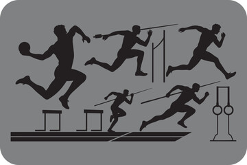 Silhouette of track and field athletes in action