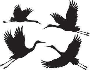 Fototapeta premium Four silhouettes of cranes in flight graceful birds
