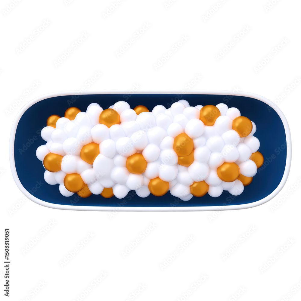 Poster colorful abstract 3d model of molecular structure with spheres and shapes, isolated on transparent b