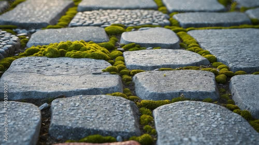 Aufkleber the pathway is textured with cobblestones and includes patches of green moss. the tranquil setting i