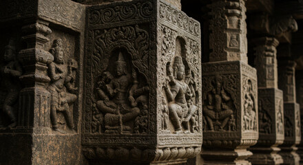 Obraz premium Intricate stone carving Sri Lankan ancient temple detail craft ruin.