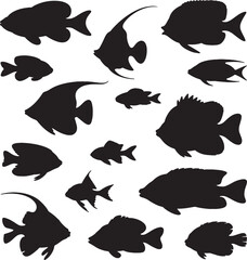 Fototapeta premium Silhouettes of various tropical fish species