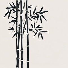 Obraz premium Silhouettes of bamboo stalks and leaves against a light background.