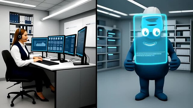 Friendly AI Assistant and Customer Service Representative in Modern Office Setting