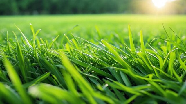 Isolated green grass field on white background suitable for sports, landscape, park, and outdoor use with clipping path