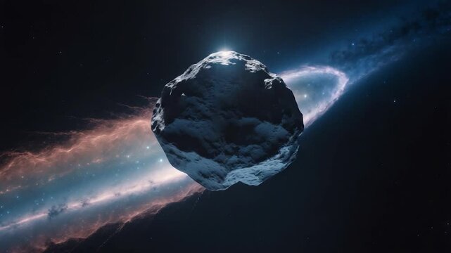 In an astronomical image, Halley's Comet is isolated in space, featuring the nucleus and tail of a large comet on a black background
