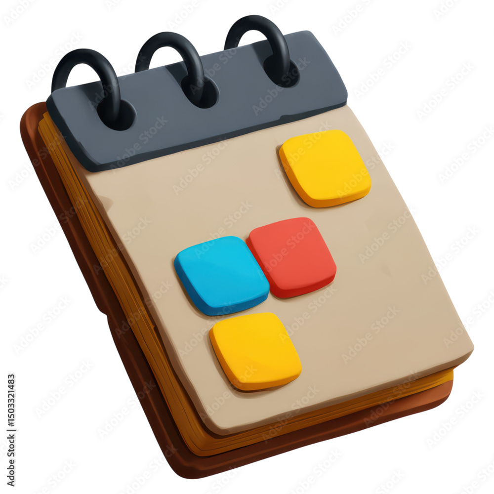 Poster colorful notepad with sticky notes for creative planning and organization, isolated on transparent b