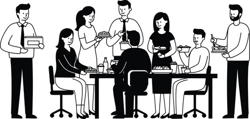 Vector Illustration Office Lunch Concept, Teamwork
