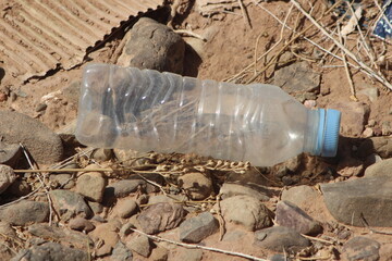 A plastic bottle lying on the ground, Plastic pollution, Plastic environmental impact