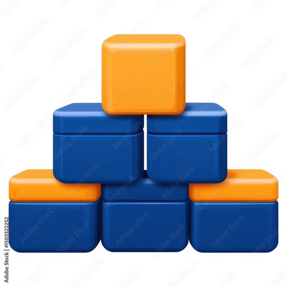 Poster colorful building blocks stacked in a pyramid shape for creative playtime, isolated on transparent b