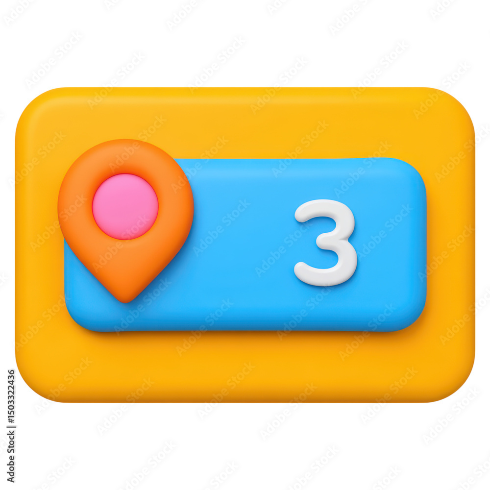 Poster colorful location marker with notification badge in bright design, isolated on transparent backgroun