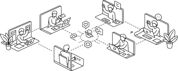 Virtual Team Collaboration Vector Illustration Concept