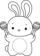Outline of Illustration of cute bunny icon.
Lineart of Funny rabbit in daily activities elements.