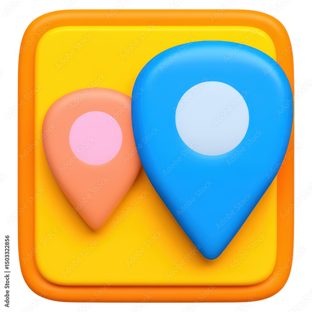 Poster colorful location markers on bright background for map and navigation themes, isolated on transparen