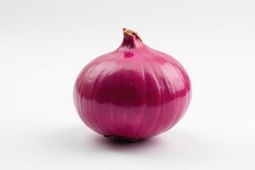 Single red onion, vibrant color, clean white background, nature, peel