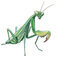 Detailed Illustration of a Predatory Praying Mantis