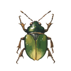 Detailed Illustration of a Vibrant Green Beetle with Intricate Details