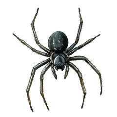 Detailed Watercolor Illustration of a Black Spider with Eight Legs and Fangs
