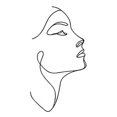 Minimalist line drawing of a woman's profile in black ink  
