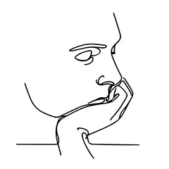 Line art drawing of a thoughtful person resting chin on hand  