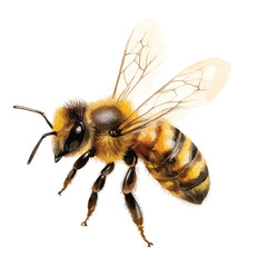 Detailed Watercolor Illustration of a Honeybee in Flight Wings Extended