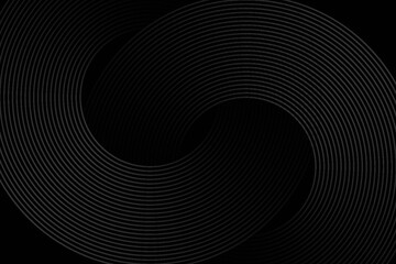 Abstract black glowing geometric lines modern shiny gray circle lines pattern, Modern black gray gradient rings. Suitable for banner, cover, poster, website, presentation, header