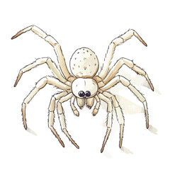Detailed Watercolor Illustration of a Pale Spider with Eight Legs and Dark Eyes
