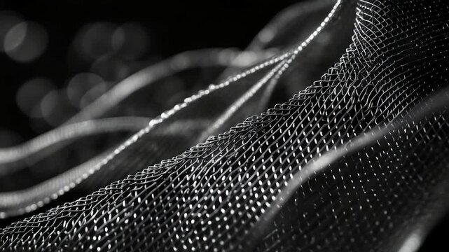Metal mesh texture on a dark background.