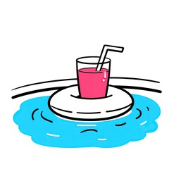 A bright pink drink is sitting on a float in a clear blue pool while enjoying a sunny day, perfect for relaxation and leisure