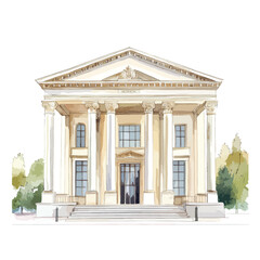 Elegant Classical Building with Majestic Columns and Lush Landscaping