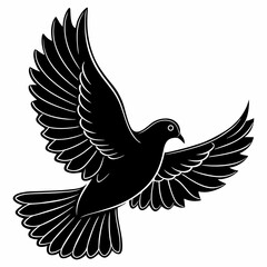Familiar Pigeon silhouette vector icon, captured in a common urban flight pose. This clean, black graphic is a versatile representation of a widely recognized city bird. Suitable for urban themes,