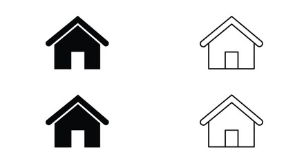 A black vector icon set featuring various house and building designs for residential property 