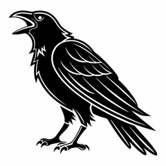 Bold Crow/Raven silhouette vector icon, depicted in strong, purposeful flight. This clean, black graphic highlights the intelligent and often mysterious nature of these corvids. Suitable for gothic