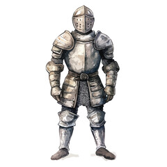 Full suit of armor with helmet and chainmail front view