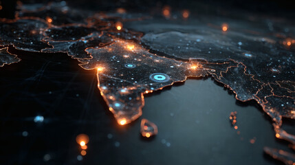 Digital Map of India with Glowing Connections