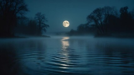 Captivating nocturnal view. Luminescent moon above river. - Powered by Adobe
