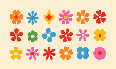 Set of brutal geometric playful flower star shapes in minimalistic retro . Brutalist basic figures. design elements.