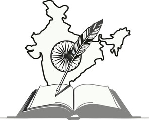 A symbolic animation portraying an open book, feather pen, and the map of India—illustrating the literary spirit and cultural influence of Rabindranath Tagore. Perfect for use in educational, poetic, 